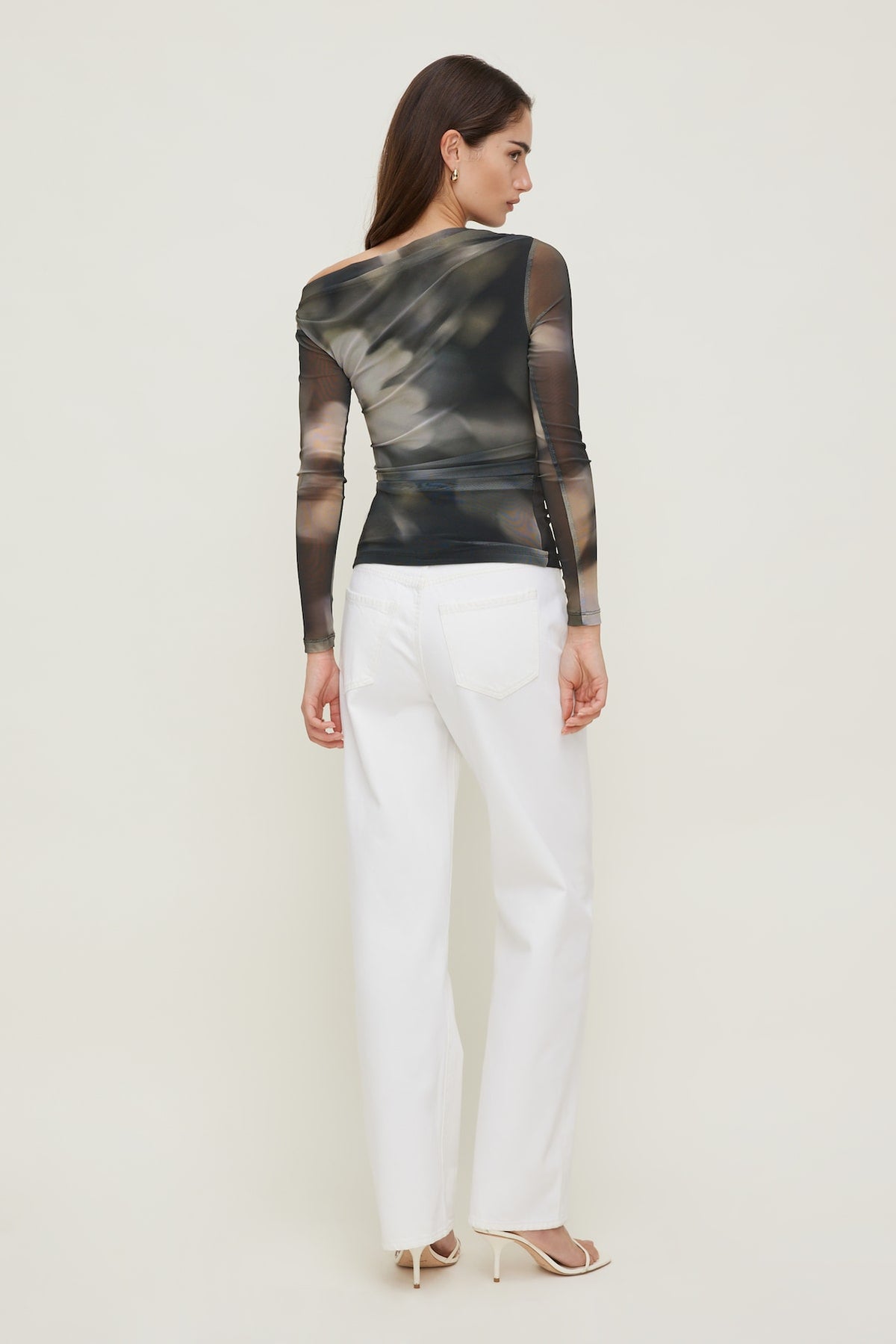Dynamite Cleo Printed Mesh Long Sleeve Top Brown