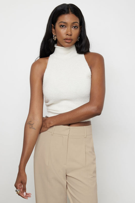 Dynamite Heavenlyarn™ Mock Neck Tank Top Beige