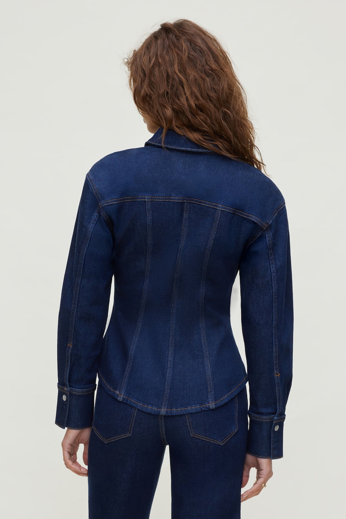 Dynamite Cinched Stretch Denim Shirt Blue