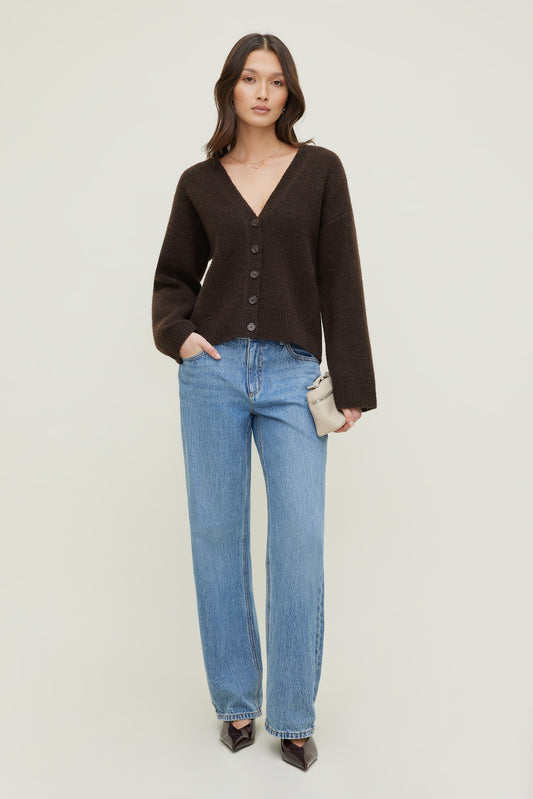 Dynamite Relaxed V Neck Cardigan Brown