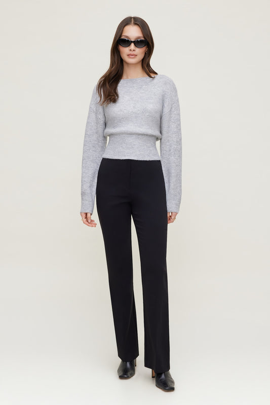 Dynamite Juliet Cinched Boat Neck Sweater Gray