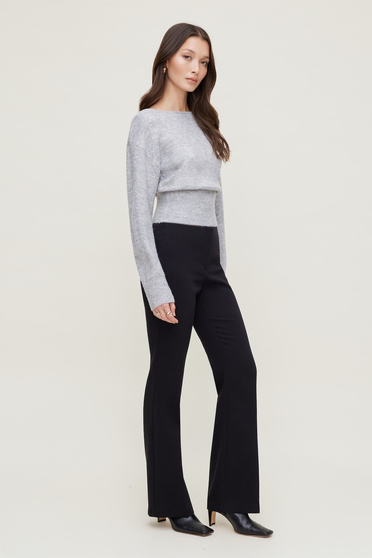 Dynamite Juliet Cinched Boat Neck Sweater Gray