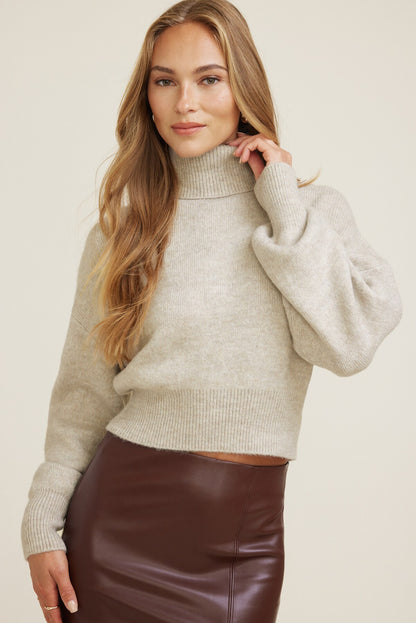 Dynamite Ellora Crop Turtleneck Sweater Gray