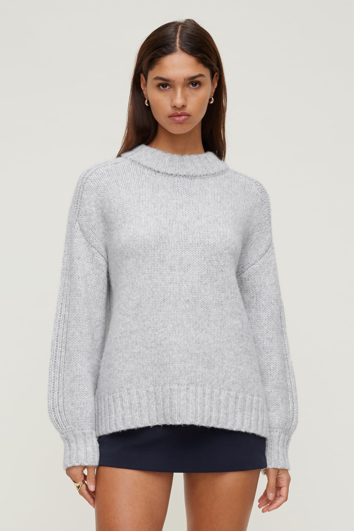 Dynamite Mabel Chunky Crewneck Sweater Gray