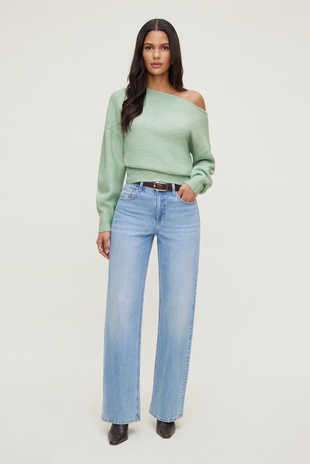 Dynamite Lola Off Shoulder Sweater GREEN