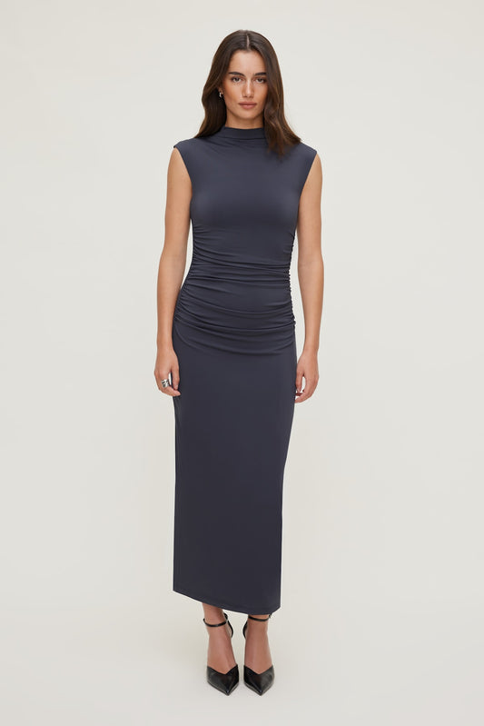 Dynamite Bria Sculpt Mock Neck Maxi Dress Blue