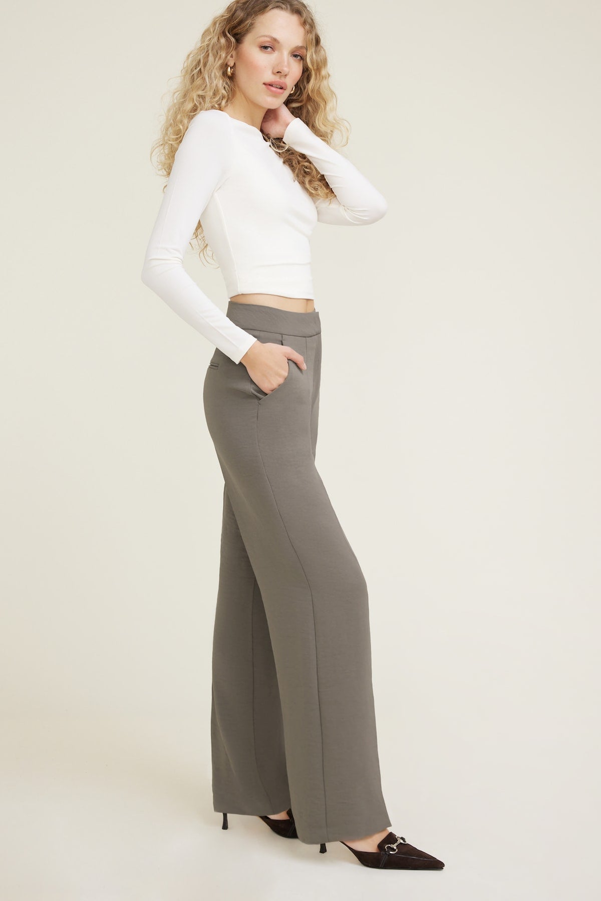 Dynamite Yasmin Airflow Straight Leg Pants Brown