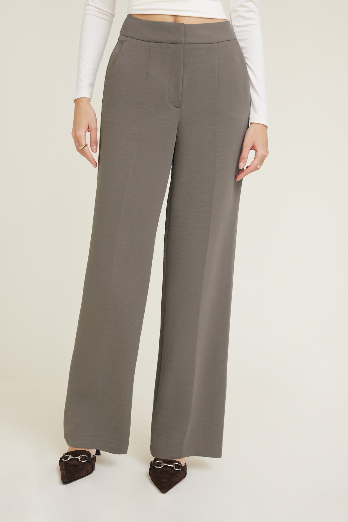 Dynamite Yasmin Airflow Straight Leg Pants Brown