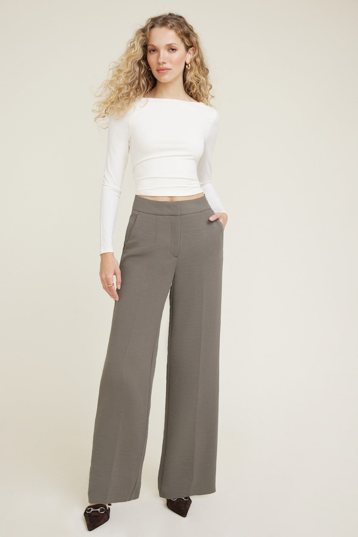 Dynamite Yasmin Airflow Straight Leg Pants Brown