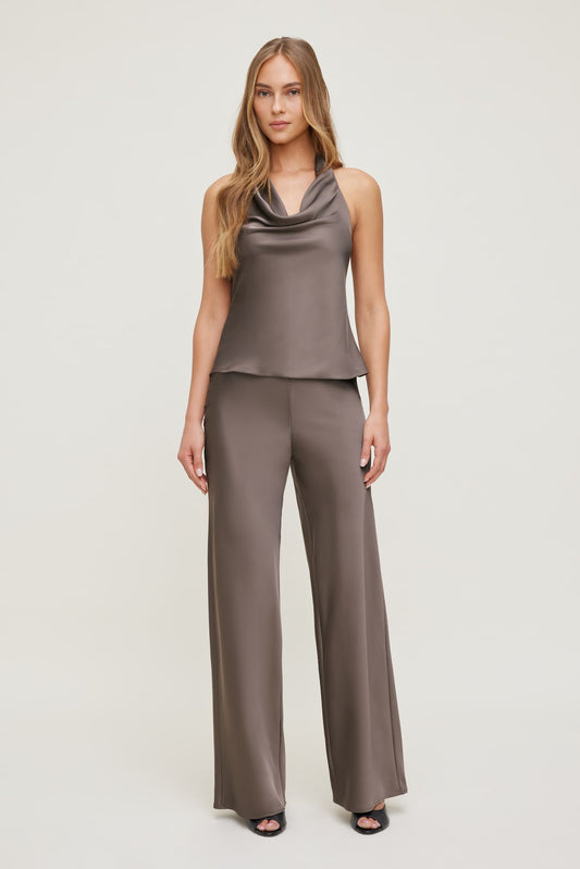 Dynamite Izzy Wide Leg Satin Pants Brown