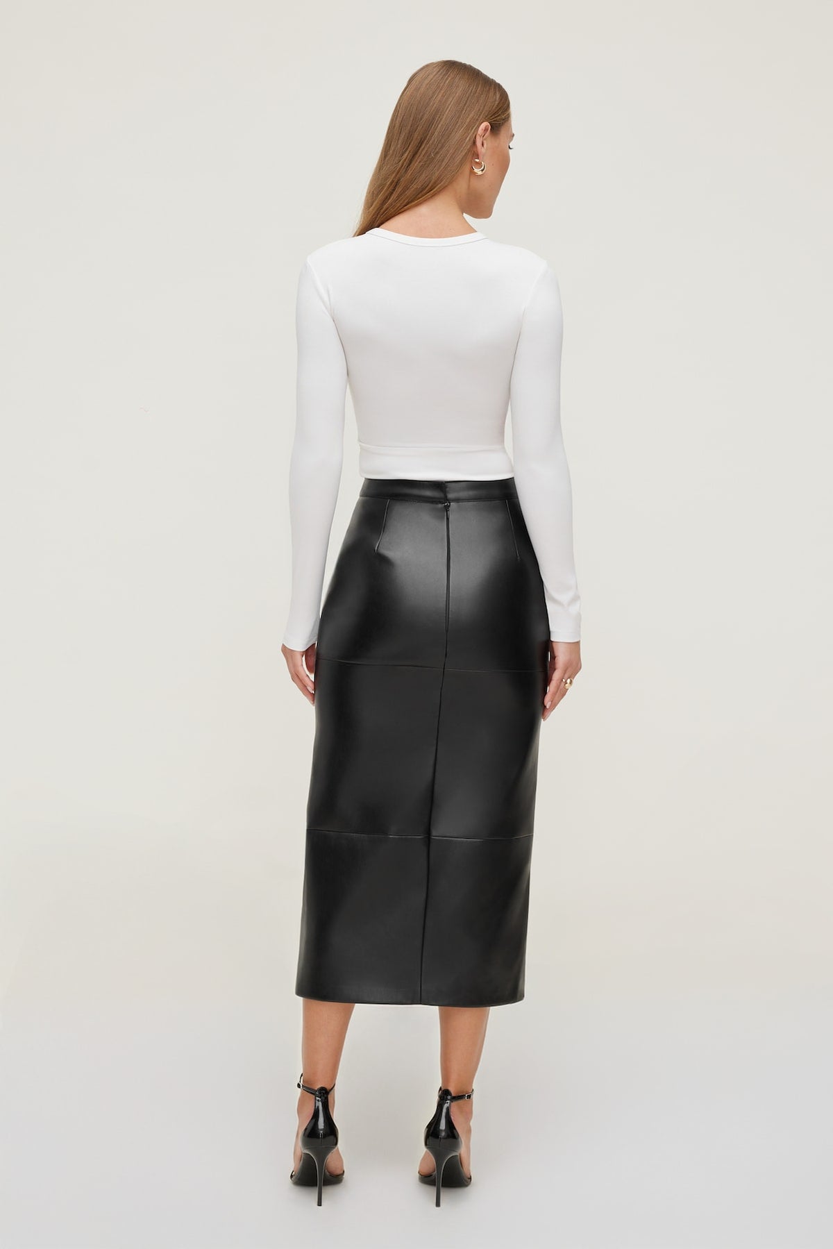 Dynamite Structured Faux Leather Midi Skirt Black
