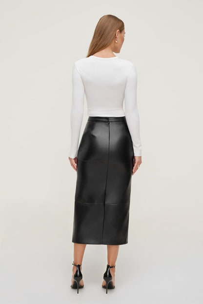 Dynamite Structured Faux Leather Midi Skirt Black