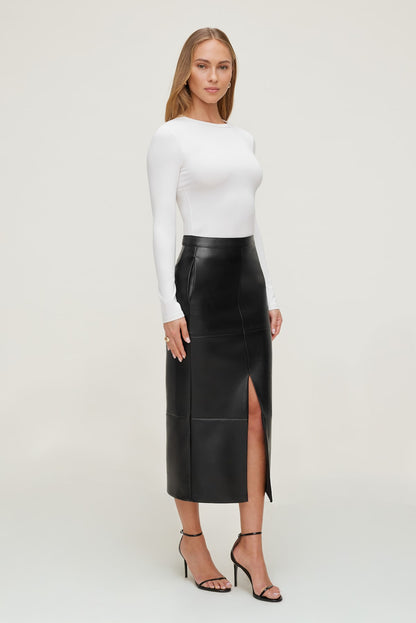 Dynamite Structured Faux Leather Midi Skirt Black
