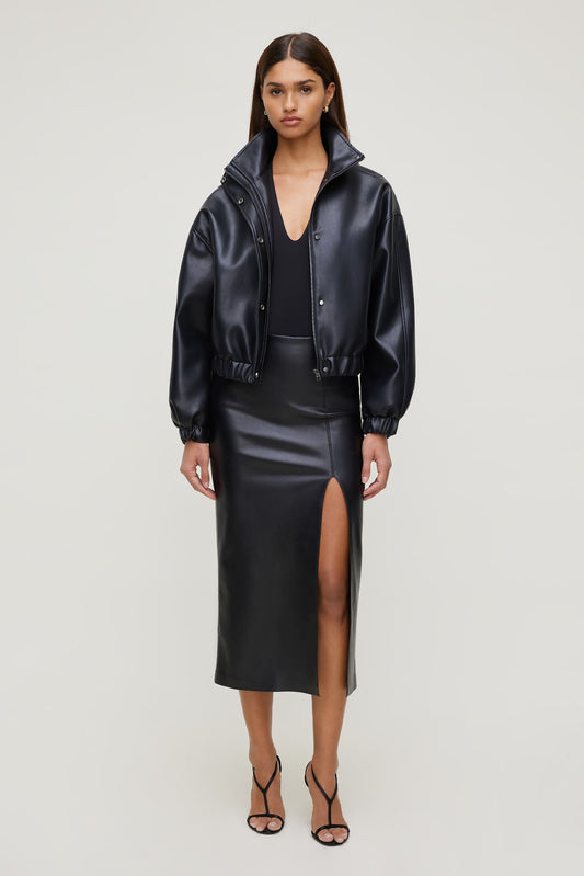 Dynamite Marlow Faux Leather Midi Skirt Black