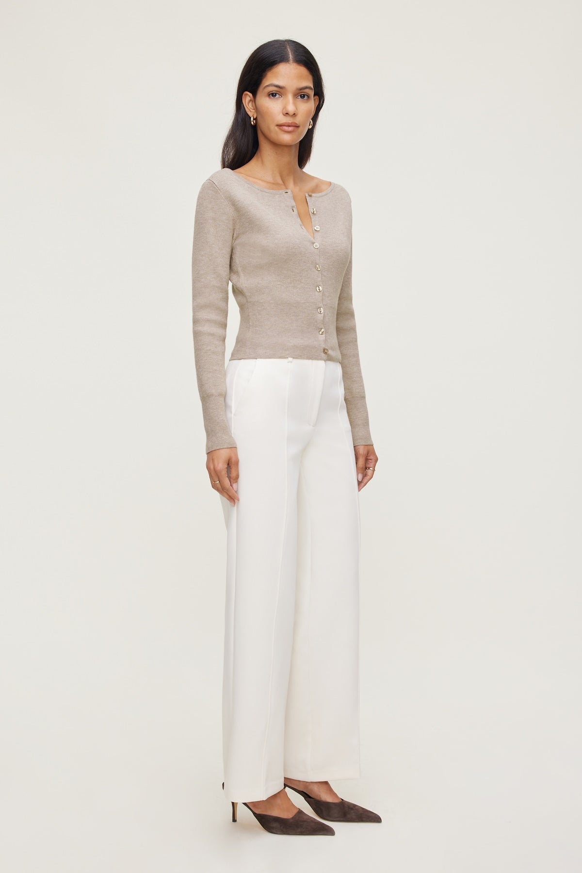 Dynamite Pintuck Straight Leg Pants Beige