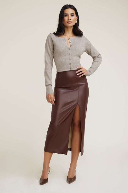 Dynamite Marlow Faux Leather Midi Skirt Brown