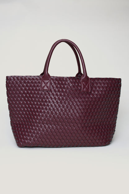 Dynamite Oversized Woven Faux Leather Tote Red