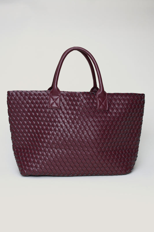 Dynamite Oversized Woven Faux Leather Tote Red