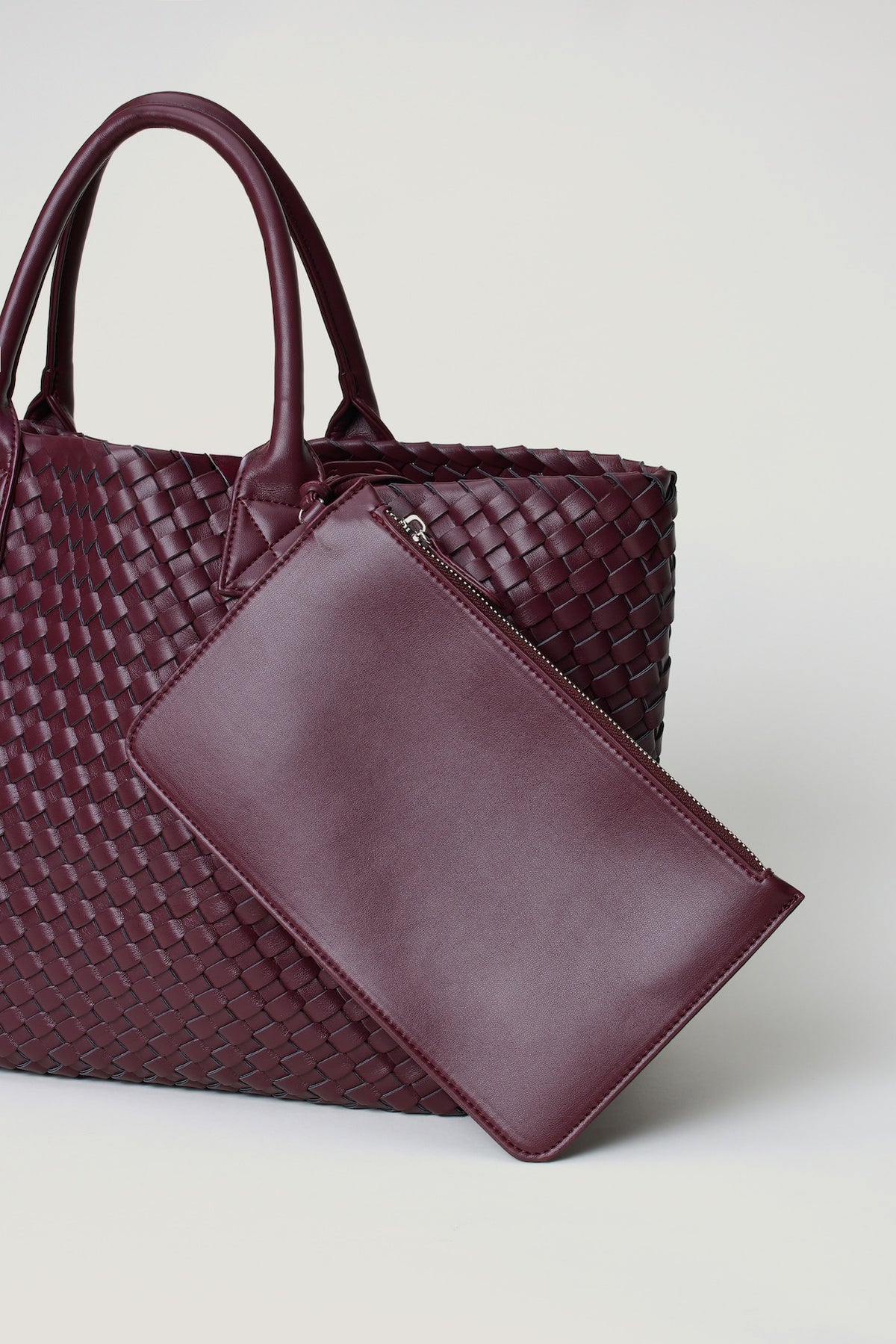 Dynamite Oversized Woven Faux Leather Tote Red