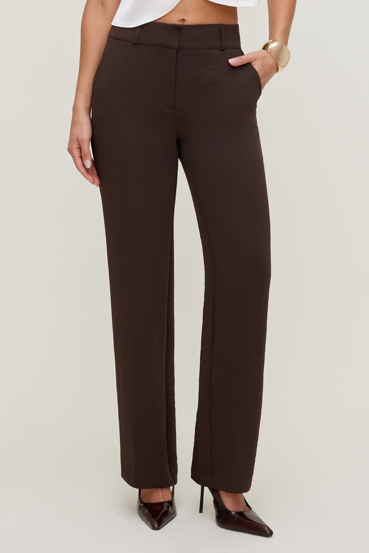 Dynamite Camelia Airflow Clean Straight Leg Pants Brown