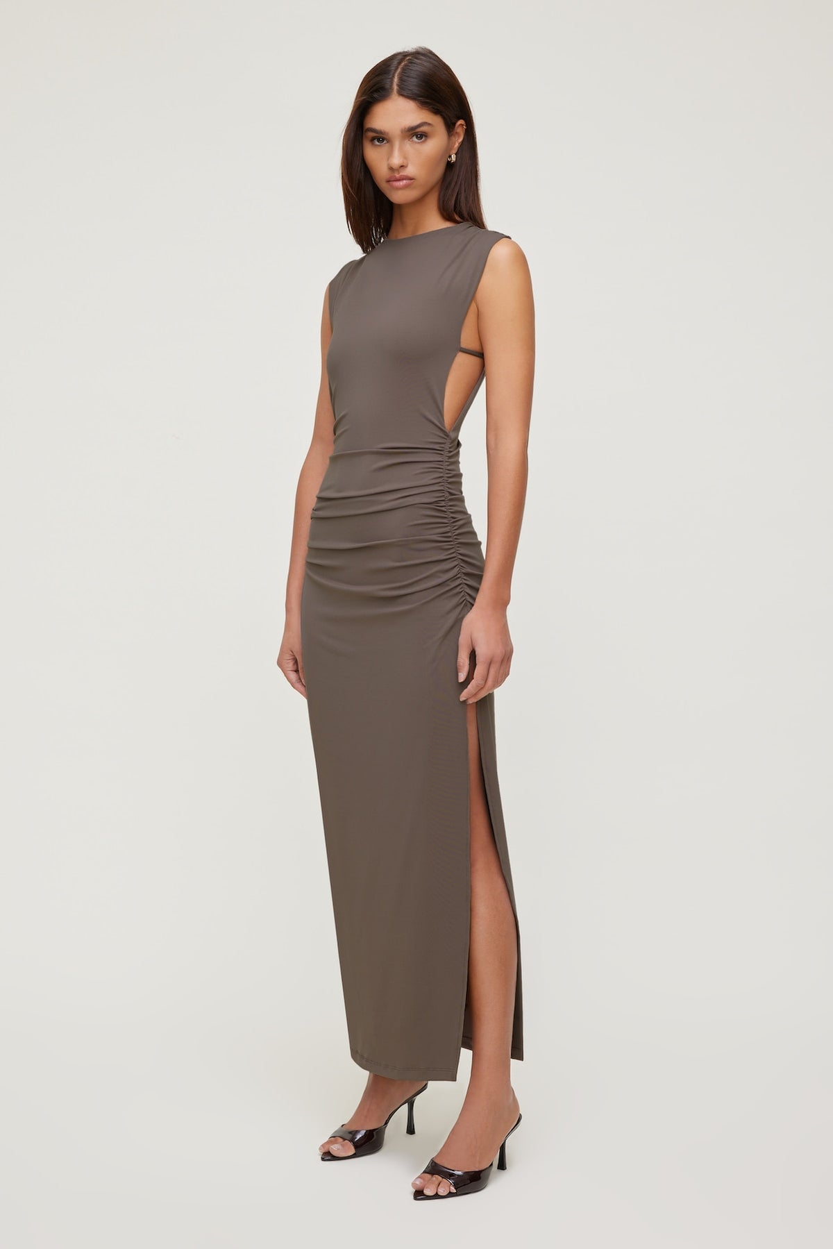 Dynamite Sculpt Open Side Maxi Dress Brown