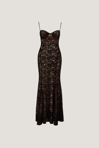Dynamite Monet Lace Overlay Maxi Dress Black