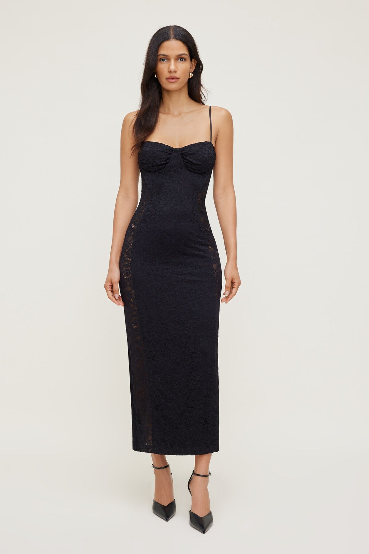 Dynamite Sheer Side Lace Maxi Dress Black