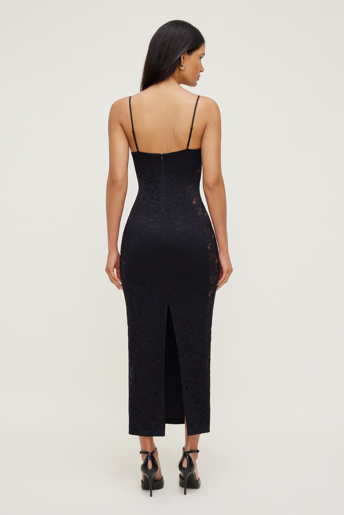 Dynamite Sheer Side Lace Maxi Dress Black