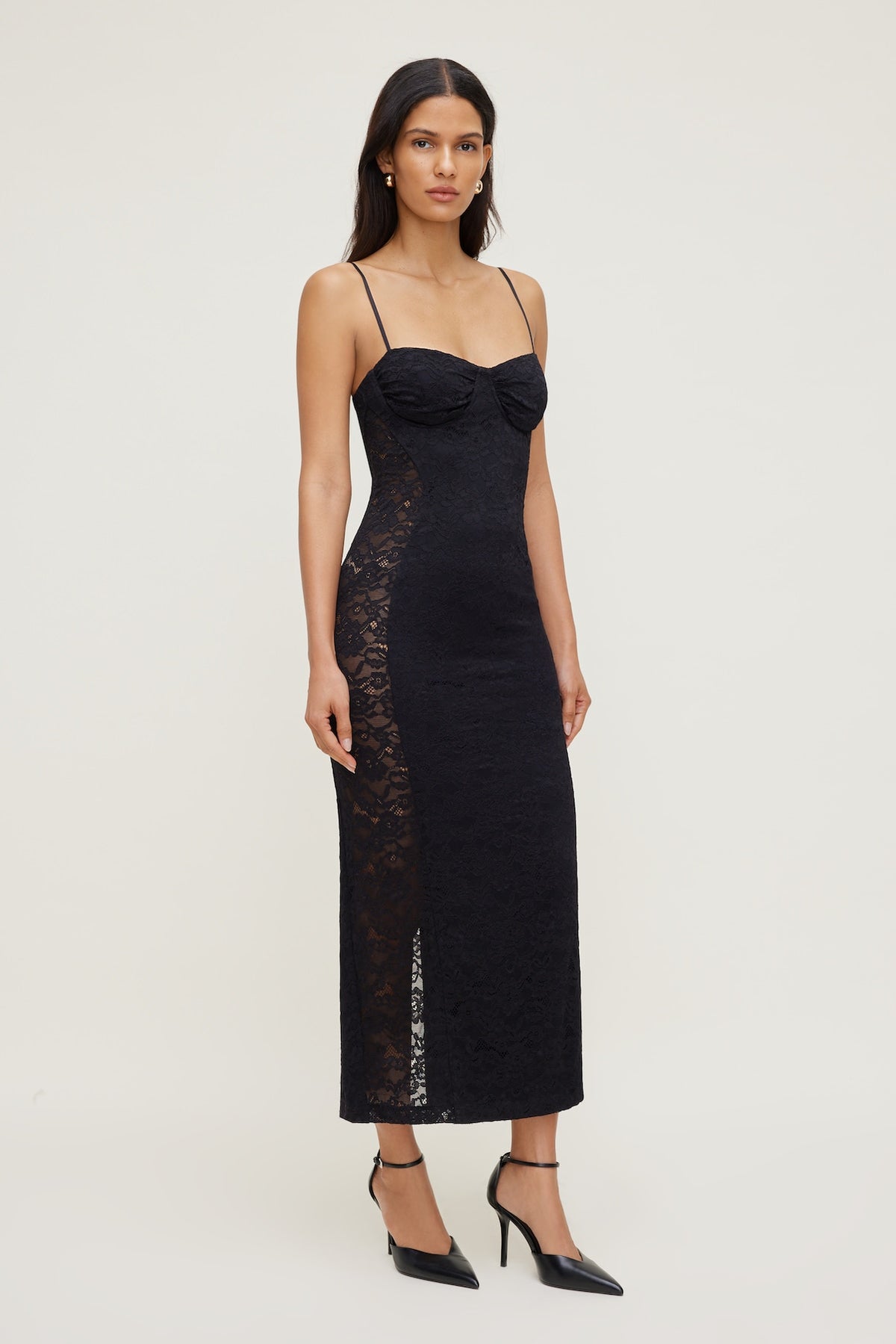 Dynamite Sheer Side Lace Maxi Dress Black