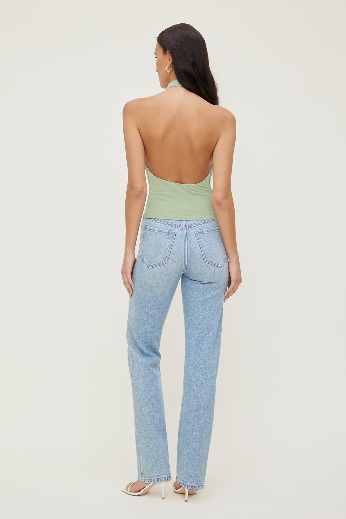 Dynamite Cowl Neck Mesh Halter Top Green