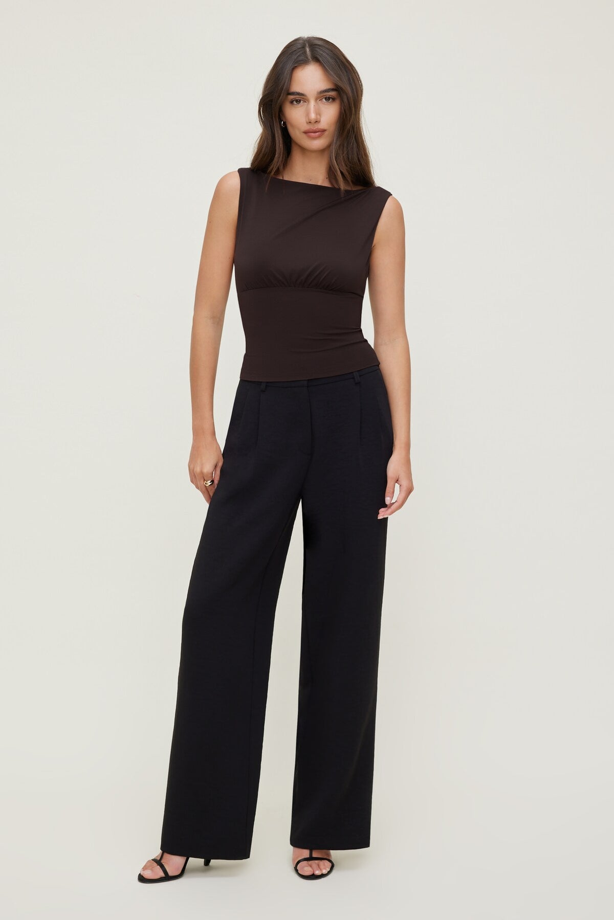 Dynamite Sculpt Cinched Waist Top Brown