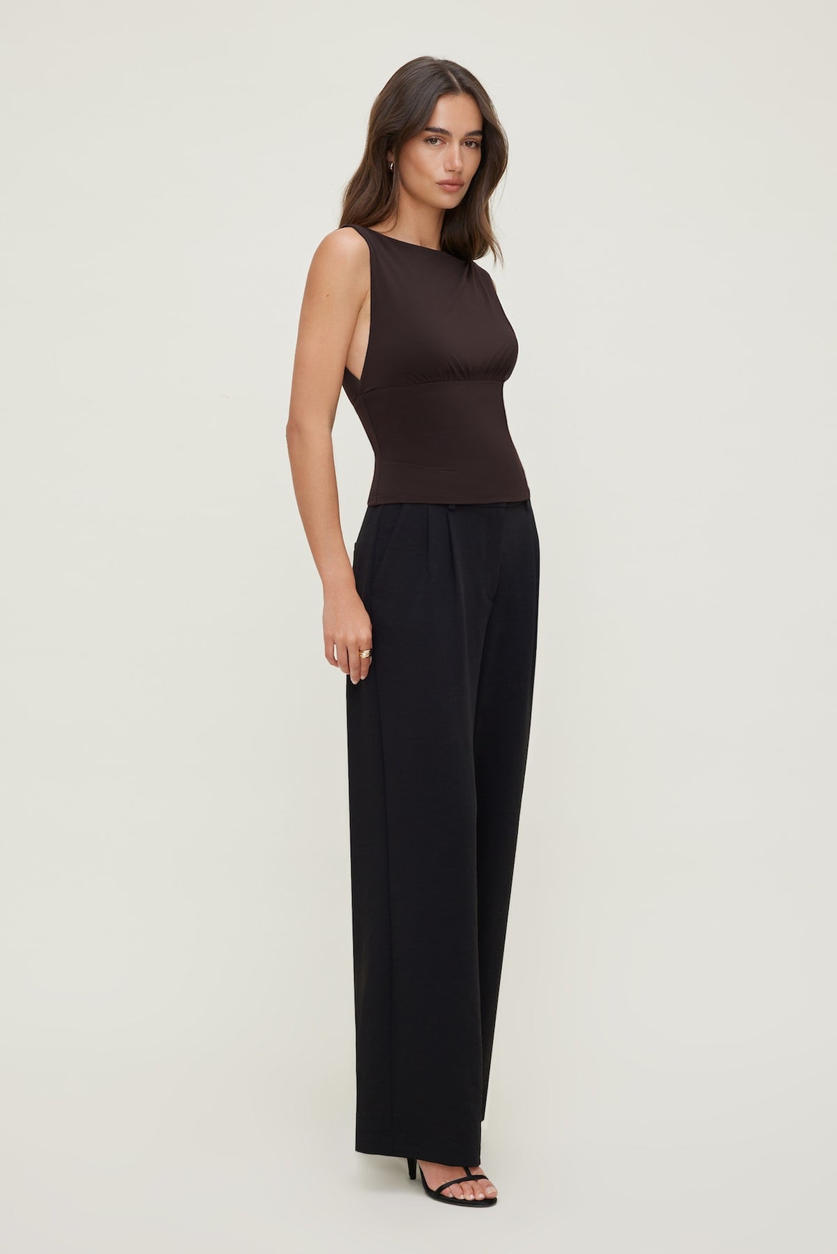 Dynamite Sculpt Cinched Waist Top Brown