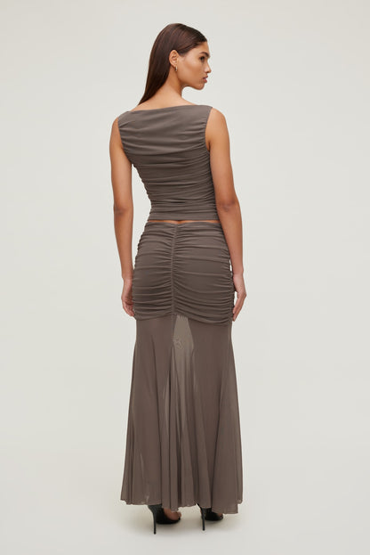 Dynamite Ruched Mesh Tank Top Brown