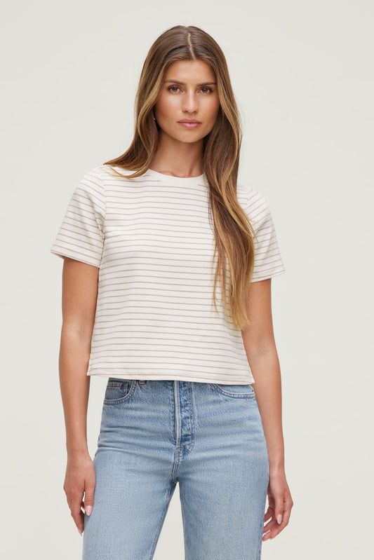 Dynamite Everyday Striped Heavy Cotton T Shirt Beige