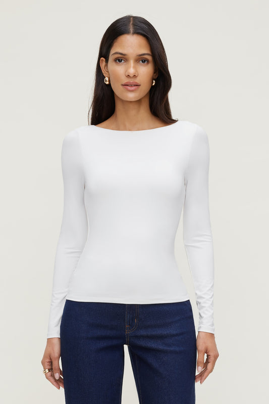 Dynamite Nola Sculpt Long Sleeve Top White