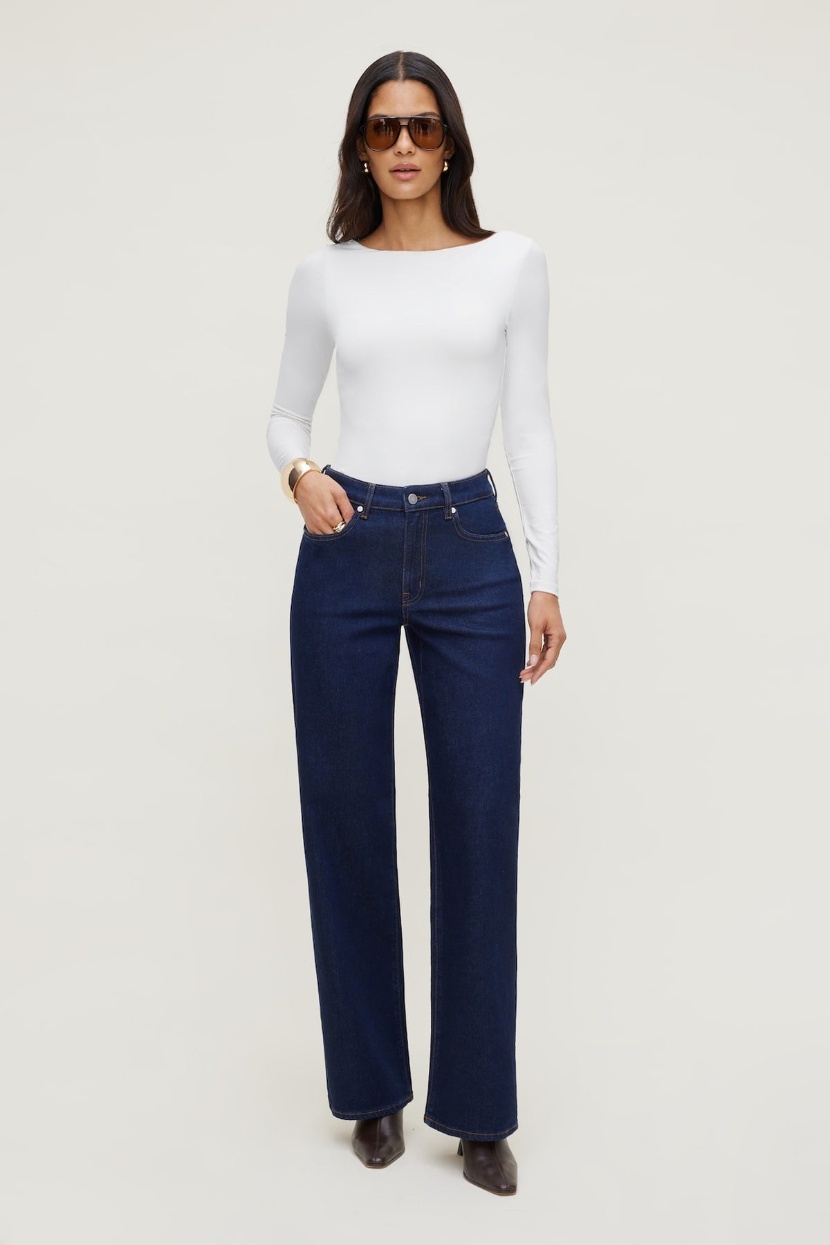 Dynamite Nola Sculpt Long Sleeve Top White