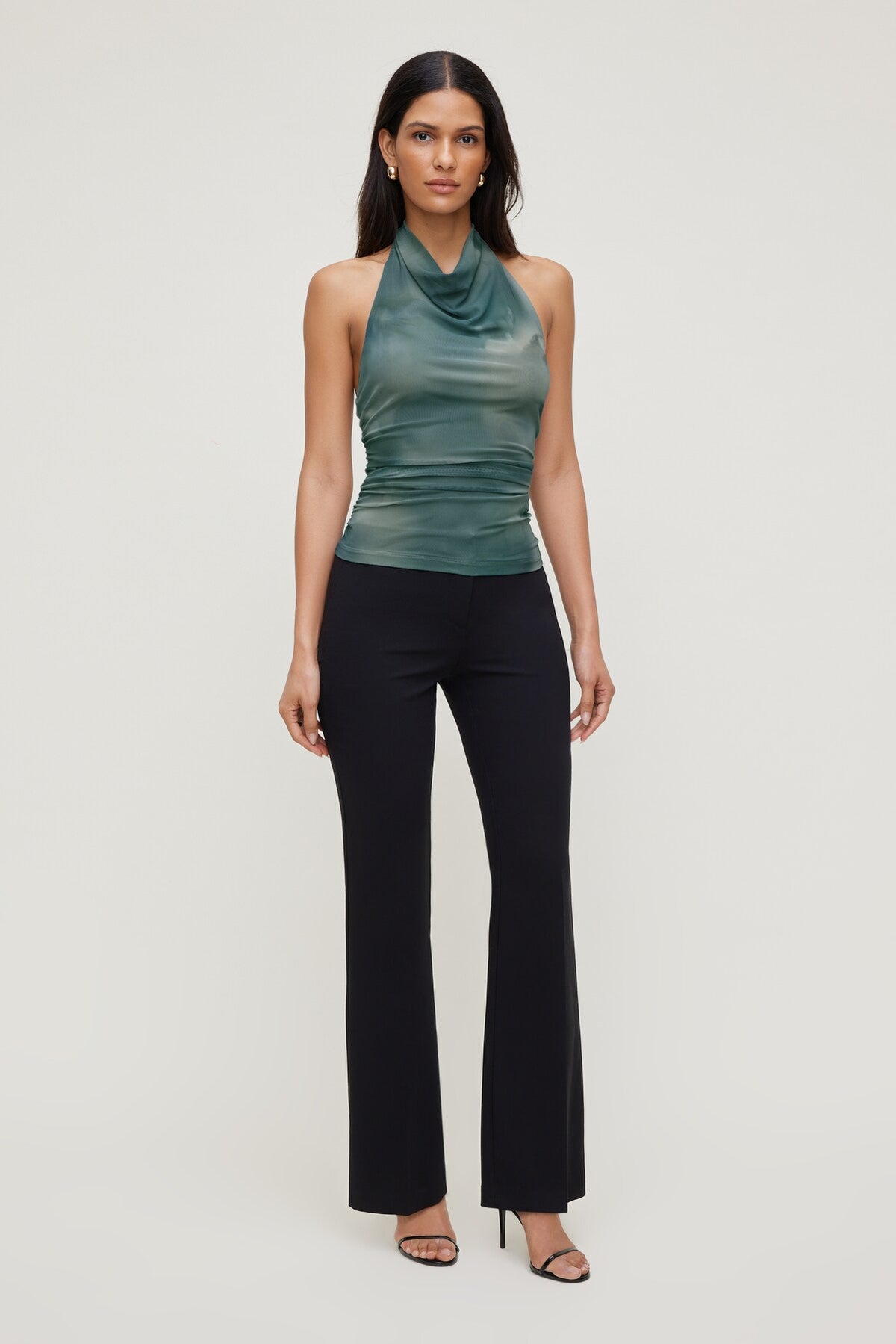 Dynamite Draped Mesh Halter Top Blue