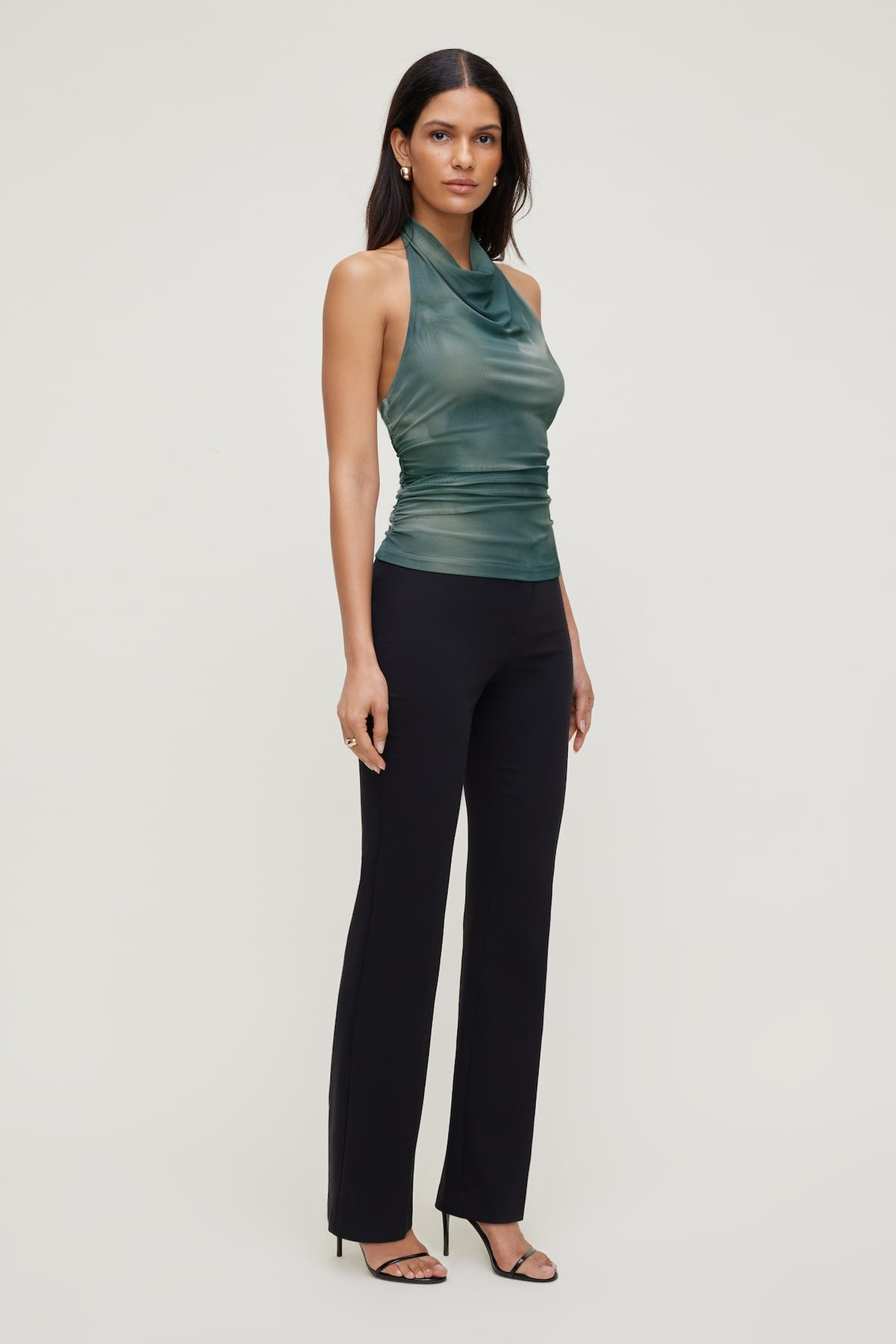 Dynamite Draped Mesh Halter Top Blue