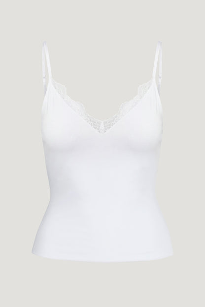 Dynamite Sculpt Lace Trim Cami Top White
