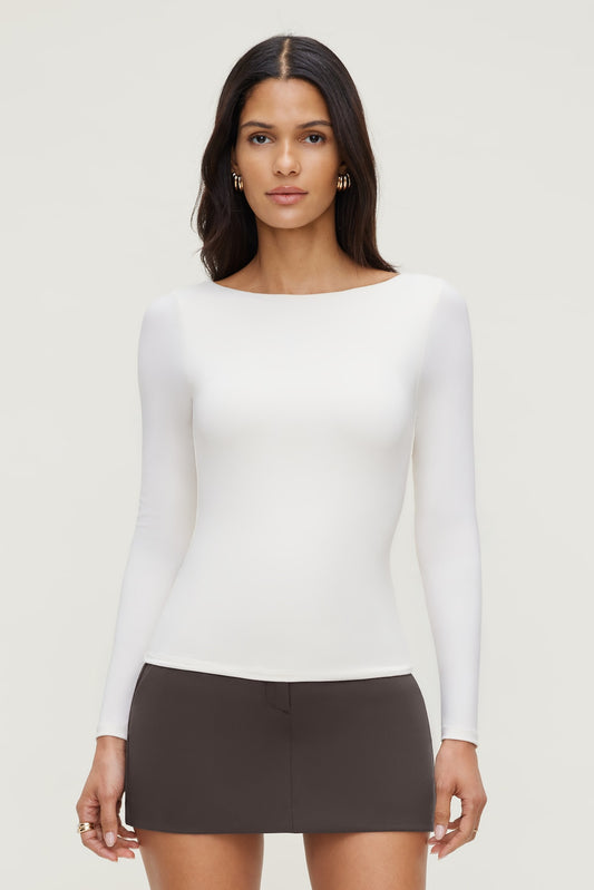 Dynamite Nola Sculpt Long Sleeve Top Beige