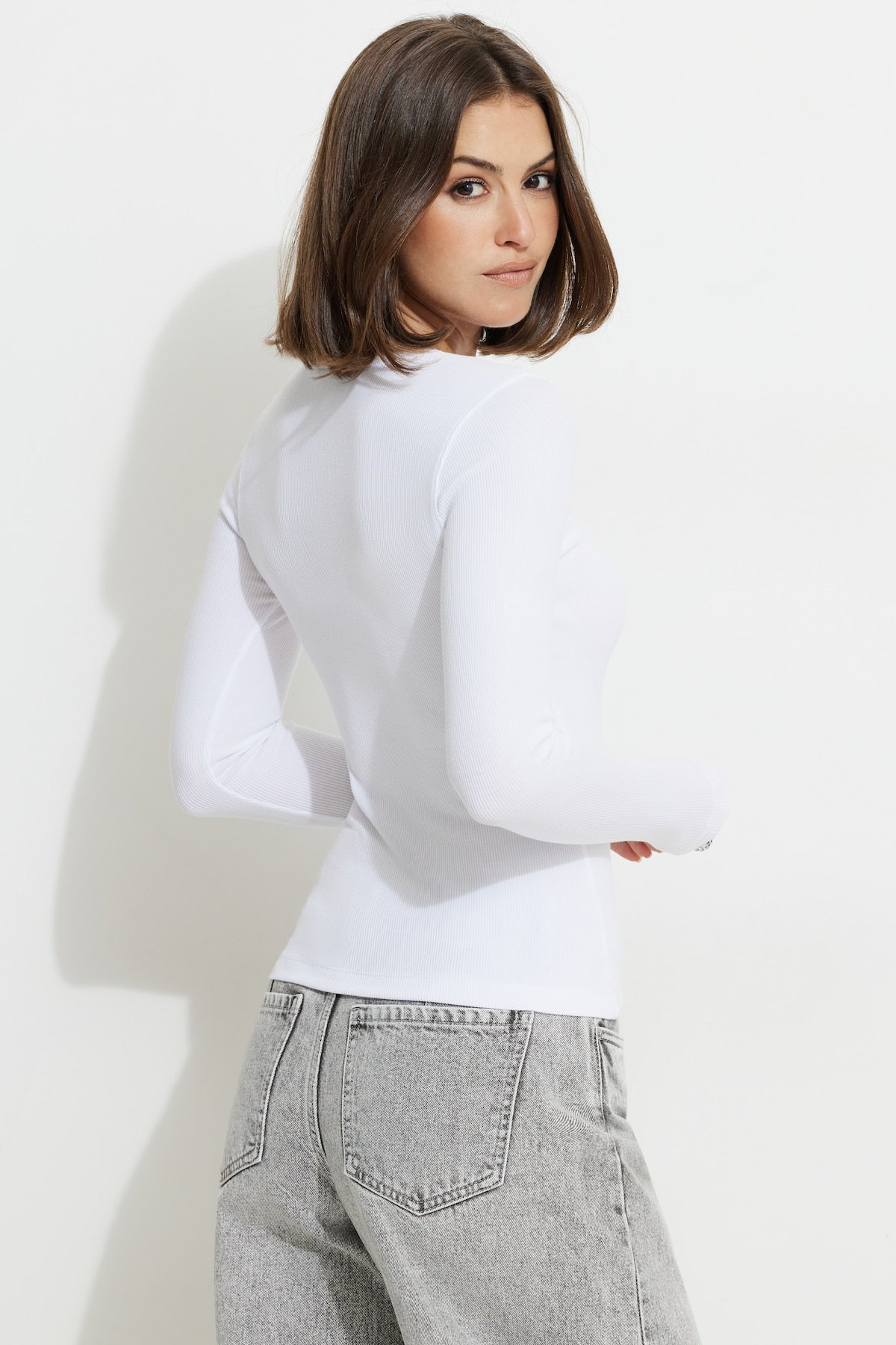 Dynamite Tedi Ribbed Long Sleeve T Shirt White