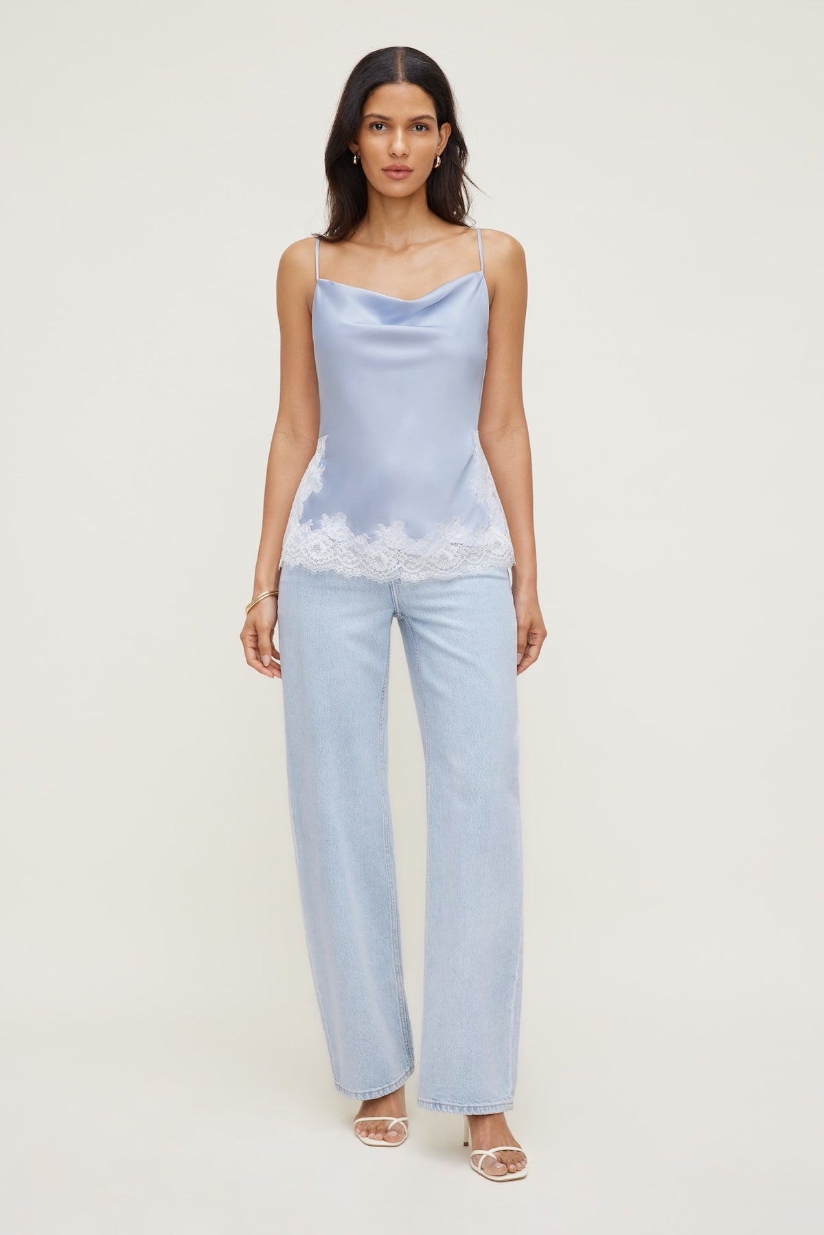 Dynamite Madi Lace Satin Cami Top Blue