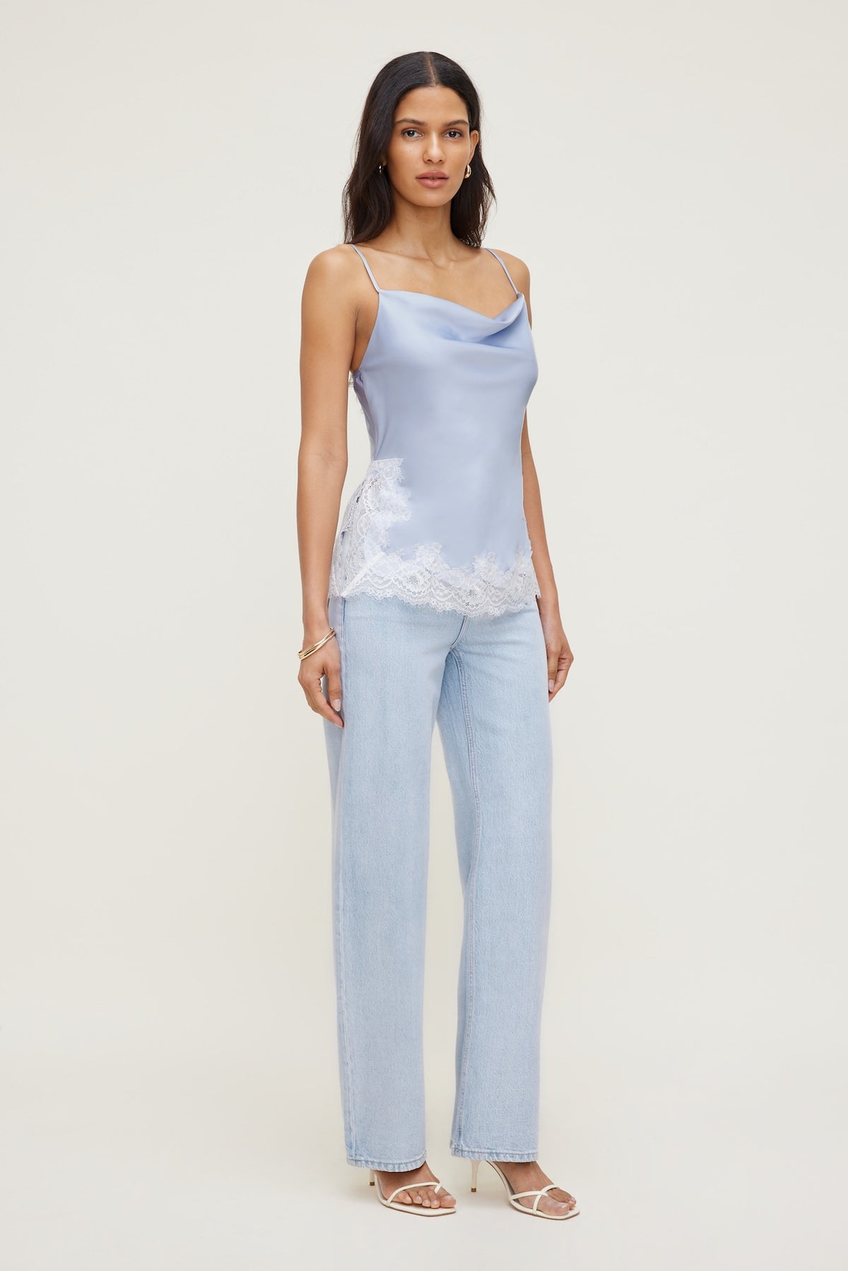 Dynamite Madi Lace Satin Cami Top Blue