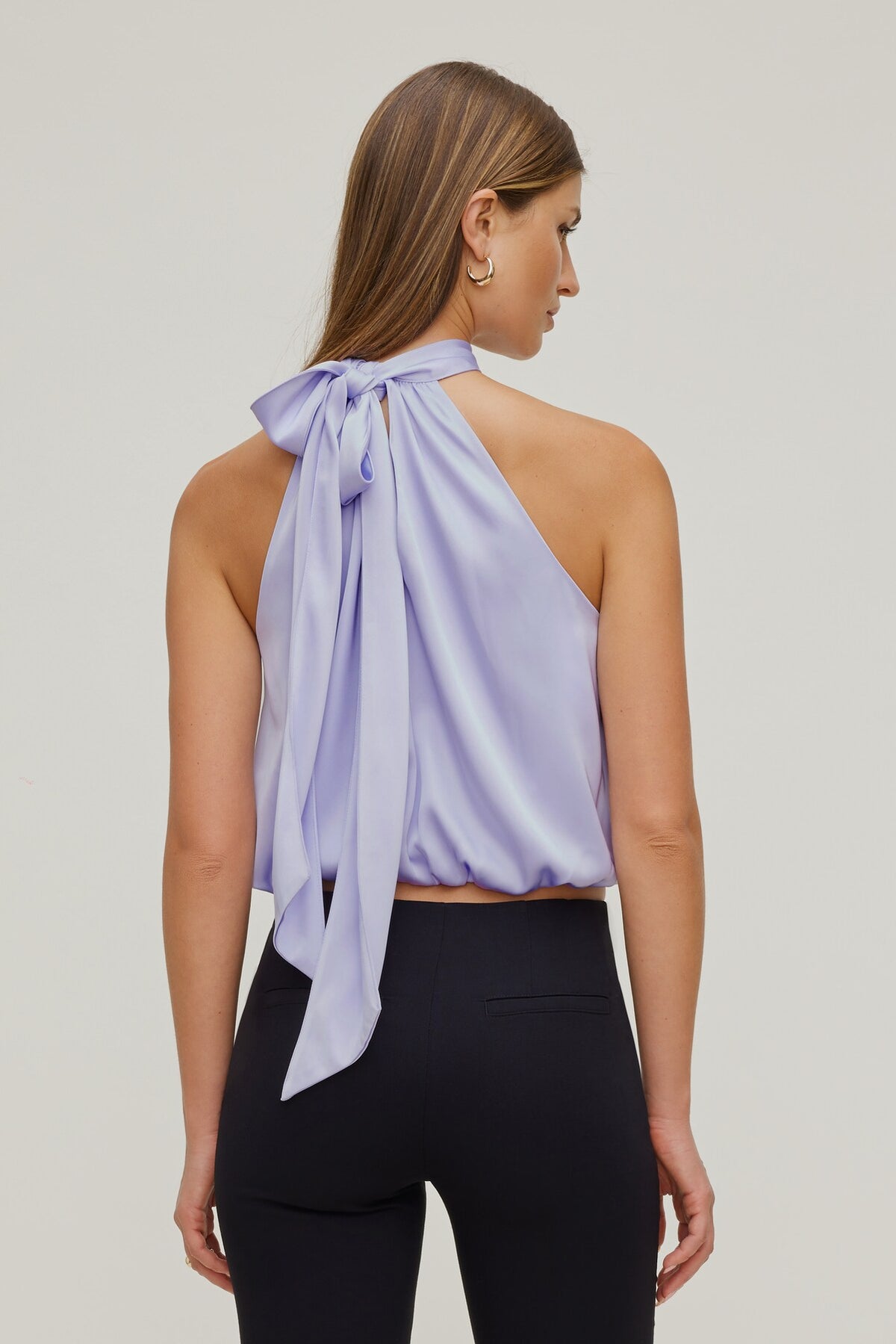 Dynamite Paloma Bubble Satin Halter Blouse Purple