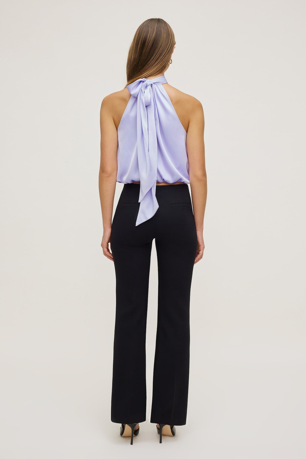 Dynamite Paloma Bubble Satin Halter Blouse Purple