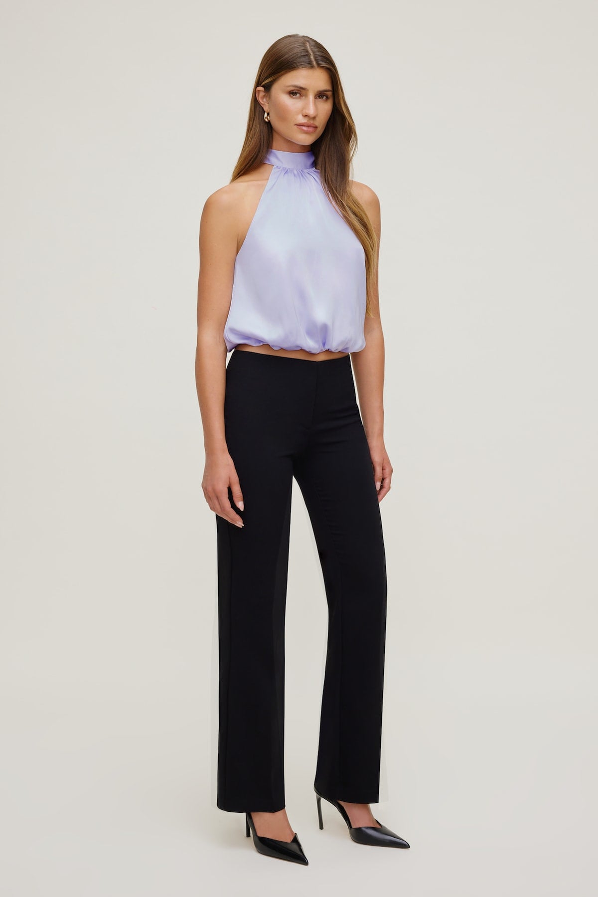 Dynamite Paloma Bubble Satin Halter Blouse Purple