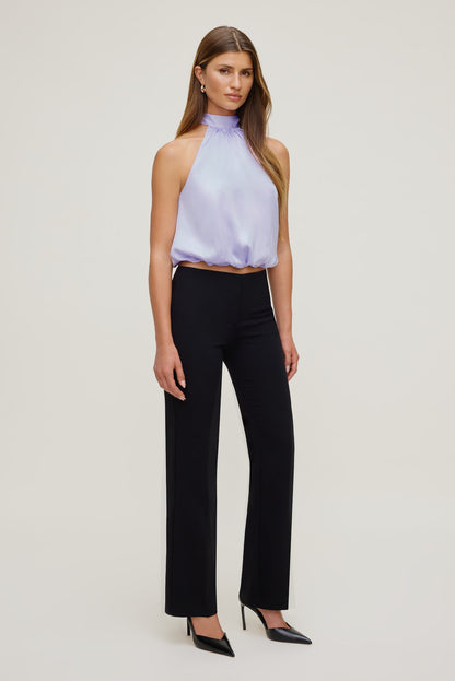 Dynamite Paloma Bubble Satin Halter Blouse Purple
