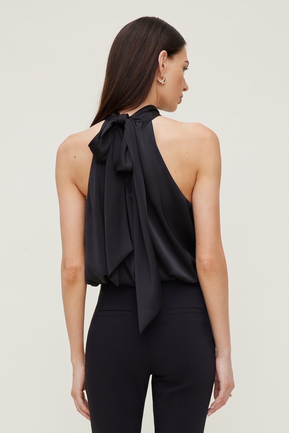 Dynamite Paloma Bubble Satin Halter Blouse Black