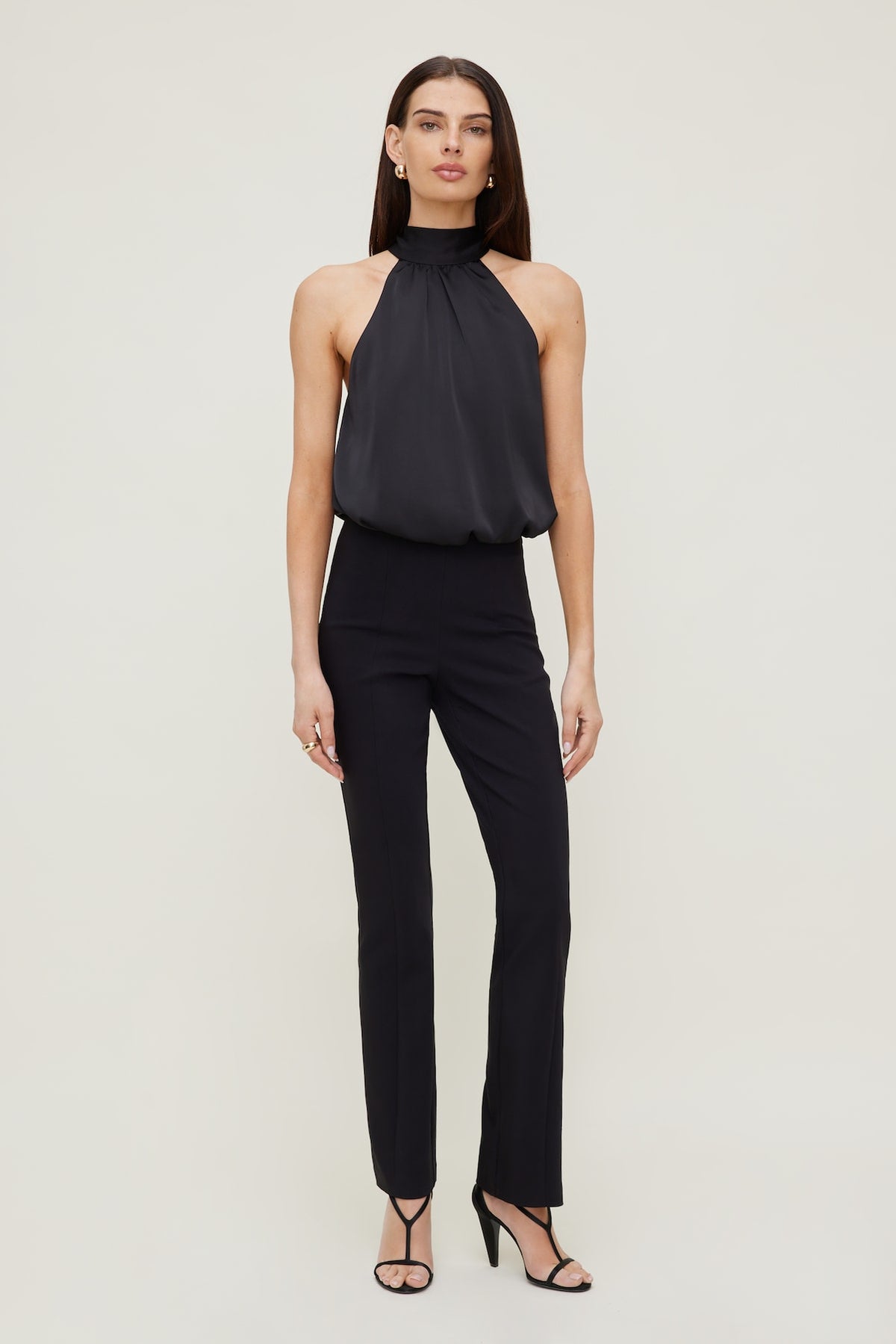 Dynamite Paloma Bubble Satin Halter Blouse Black