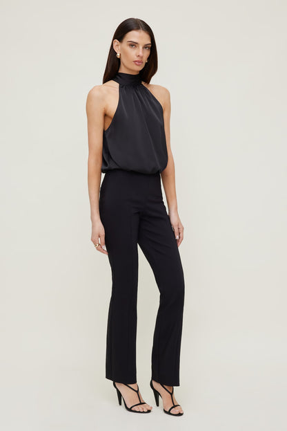 Dynamite Paloma Bubble Satin Halter Blouse Black